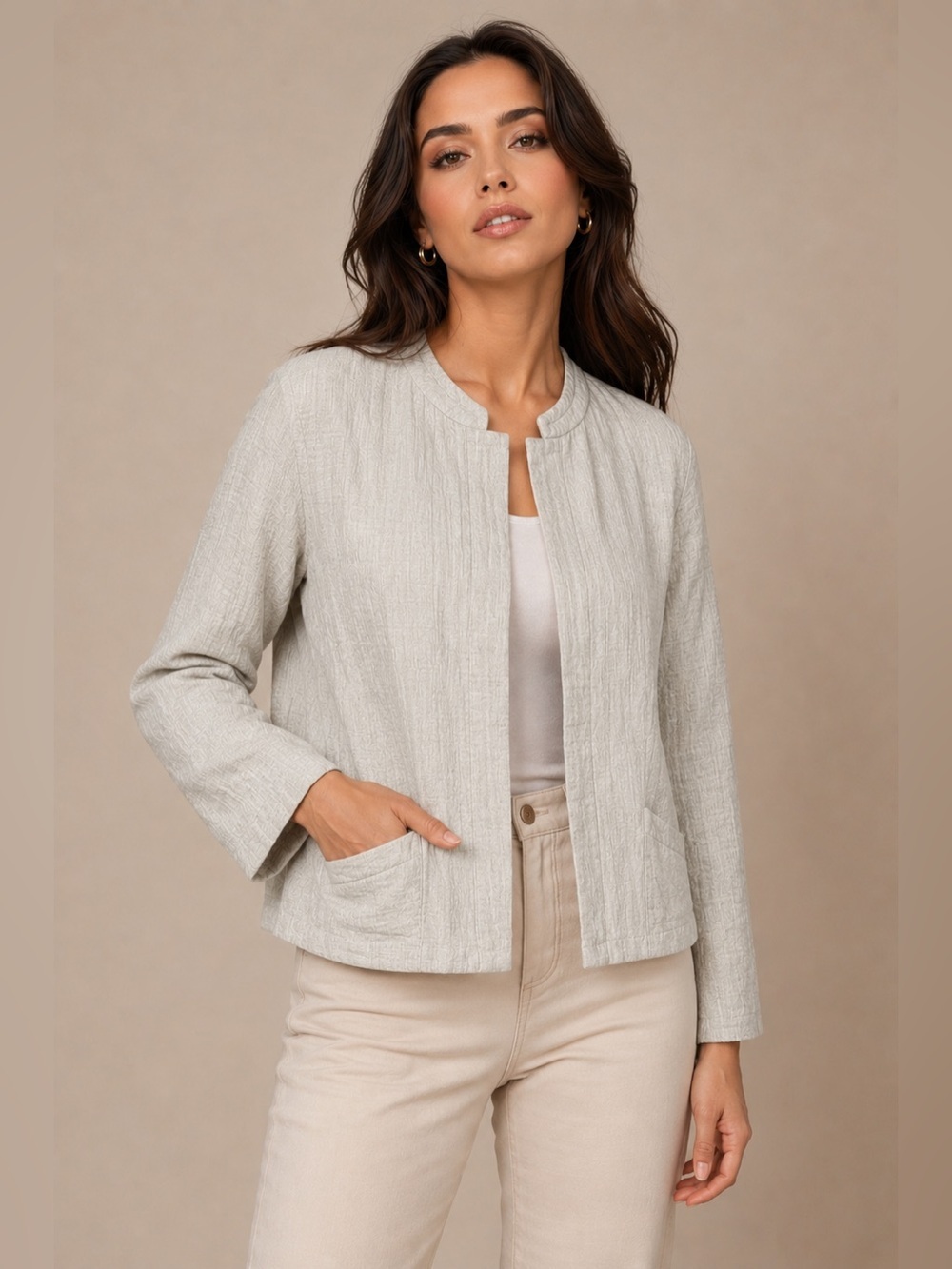 Eileen Fisher Organic Linen/ Cotton Blend Knit Gray Open
Casual Jacket -XS